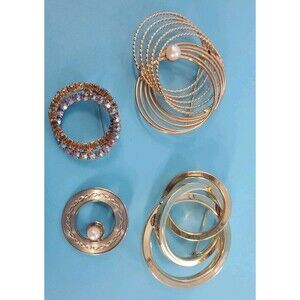 4  Vintage  Brooches Mid Century Modern Style Pins Gold Tone Faux Pearl Estate